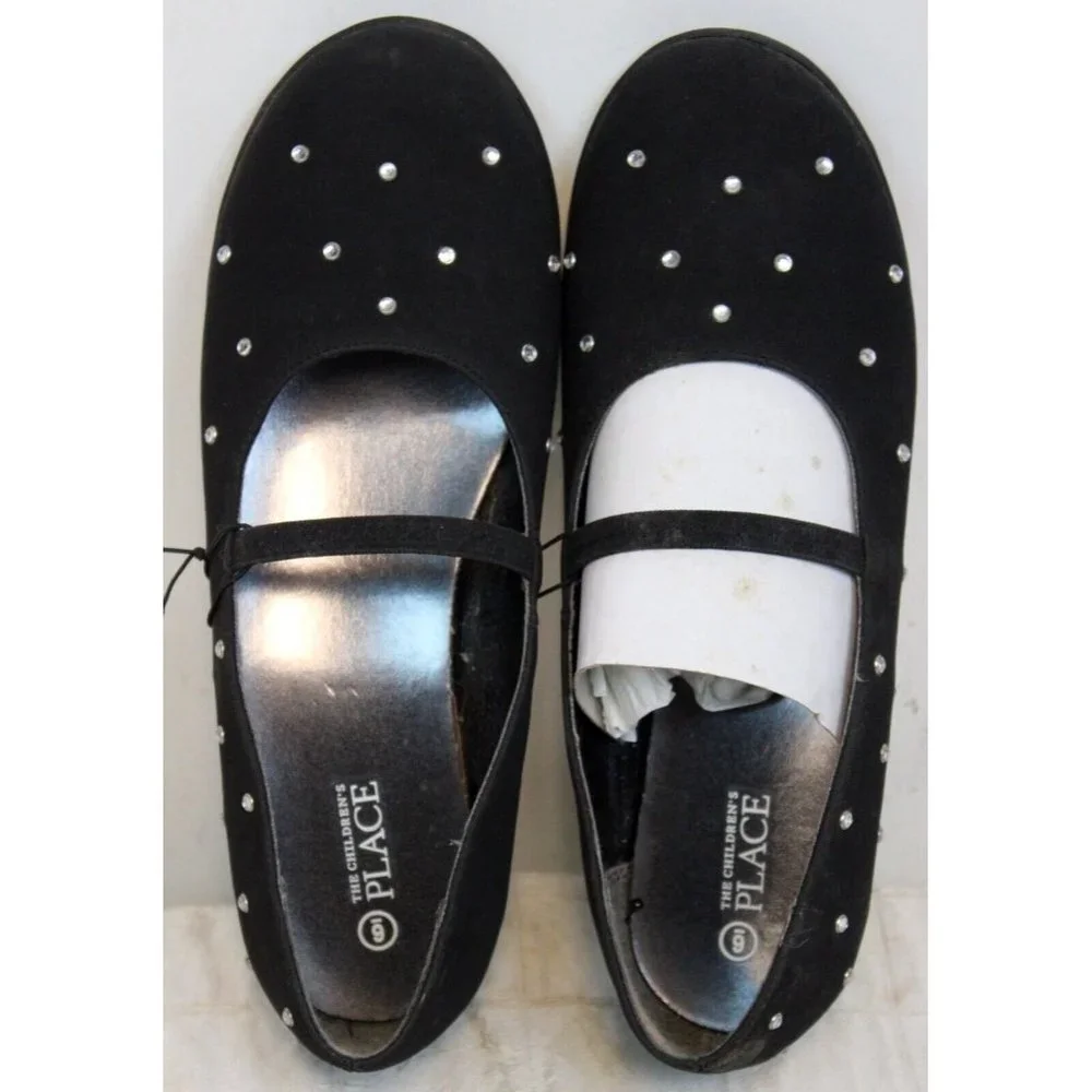 Childrens Place Stone Flat Ballet Shoe Slipper Dress Rhinestones Girl sz 6 Black